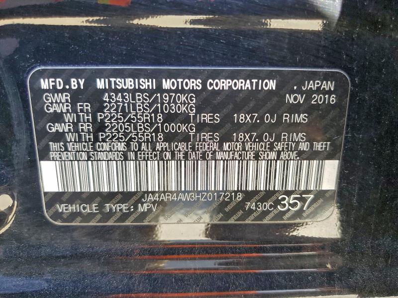 Продаж на аукціоні авто 2017 Mitsubishi Outlander, vin: JA4AR4AW3HZ017218, номер лоту: 91320925