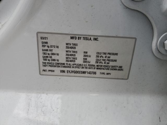 Aukcja sprzedaży 2021 Tesla Model Y, vin: 5YJYGDEE5MF143706, numer aukcji: 92461685