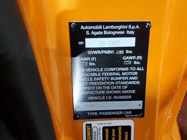 2007 Lamborghini Gallardo S მანქანა იყიდება აუქციონზე, vin: ZHWGU22T47LA05436, აუქციონის ნომერი: 91388775