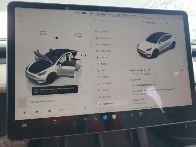 2022 Tesla Model Y მანქანა იყიდება აუქციონზე, vin: 7SAYGDEF0NF494570, აუქციონის ნომერი: 91436965