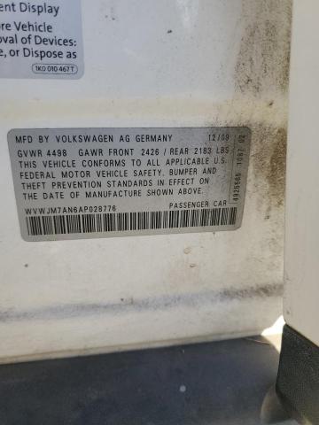 2010 Volkswagen Passat მანქანა იყიდება აუქციონზე, vin: WVWJM7AN6AP028776, აუქციონის ნომერი: 91881735