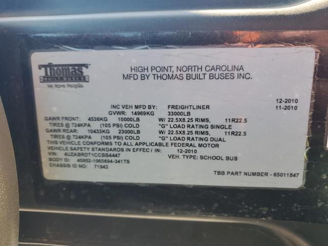 87094865 :رقم المزاد ، 4UZABRDT1CCBB4447 vin ، 2012 Thomas School Bus مزاد بيع