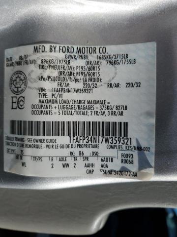 2007 Ford Focus მანქანა იყიდება აუქციონზე, vin: 1FAFP34N17W359321, აუქციონის ნომერი: 91242355