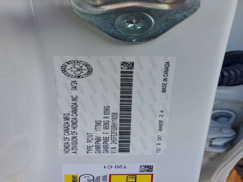 Продажа на аукционе авто 2024 Honda Civic, vin: 2HGFE2F50RH116058, номер лота: 94287335