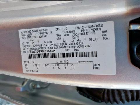 91462055 :رقم المزاد ، 1FT8W3DT9JEB16339 vin ، 2018 Ford F350 مزاد بيع