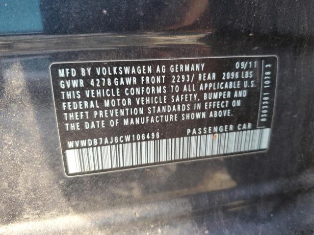 92637575 :رقم المزاد ، WVWDB7AJ6CW106496 vin ، 2012 Volkswagen Golf مزاد بيع