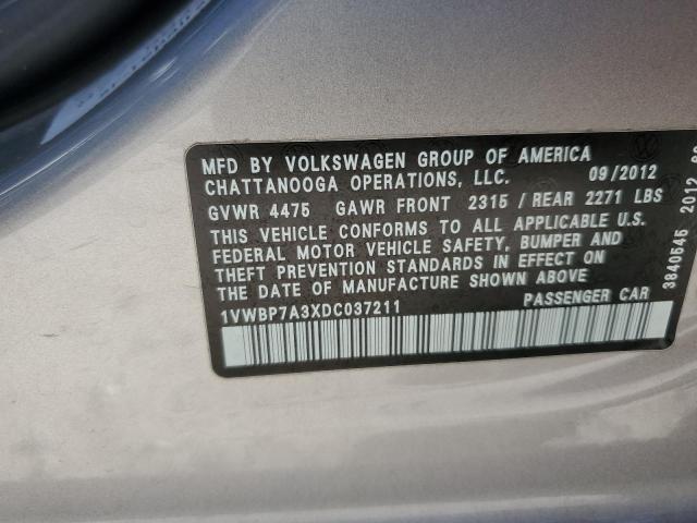 91328275 :رقم المزاد ، 1VWBP7A3XDC037211 vin ، 2013 Volkswagen Passat Se مزاد بيع