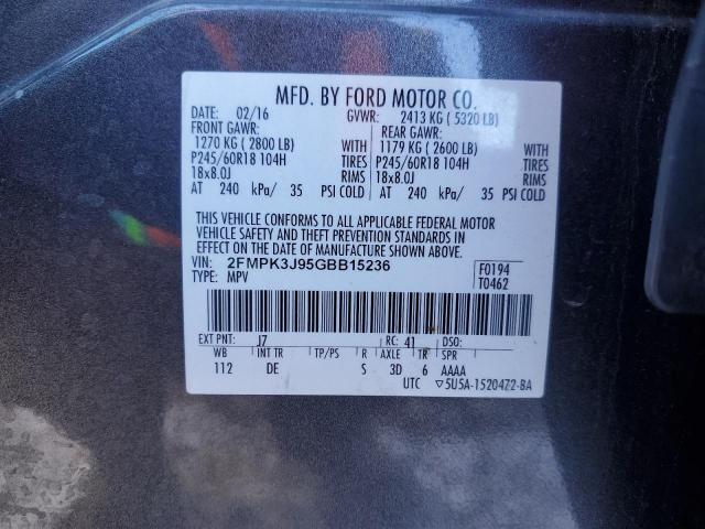 2016 Ford Edge მანქანა იყიდება აუქციონზე, vin: 2FMPK3J95GBB15236, აუქციონის ნომერი: 92092025