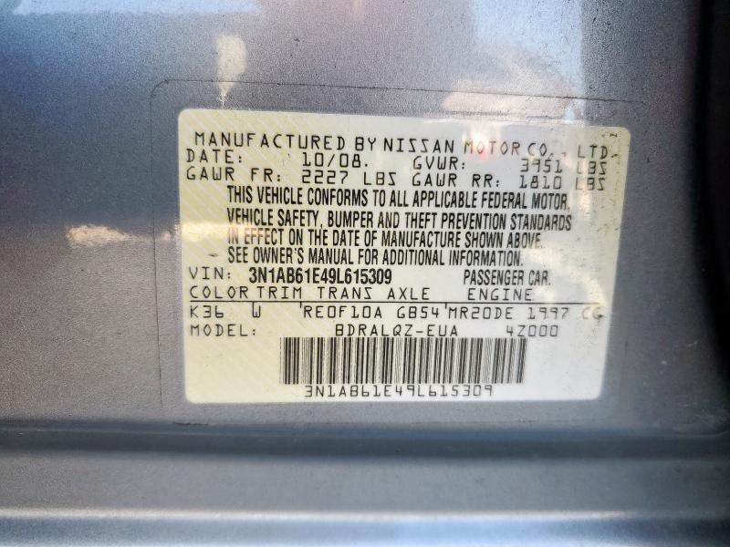 Aukcja sprzedaży 2009 Nissan Sentra, vin: 3N1AB61E49L615309, numer aukcji: 91462925
