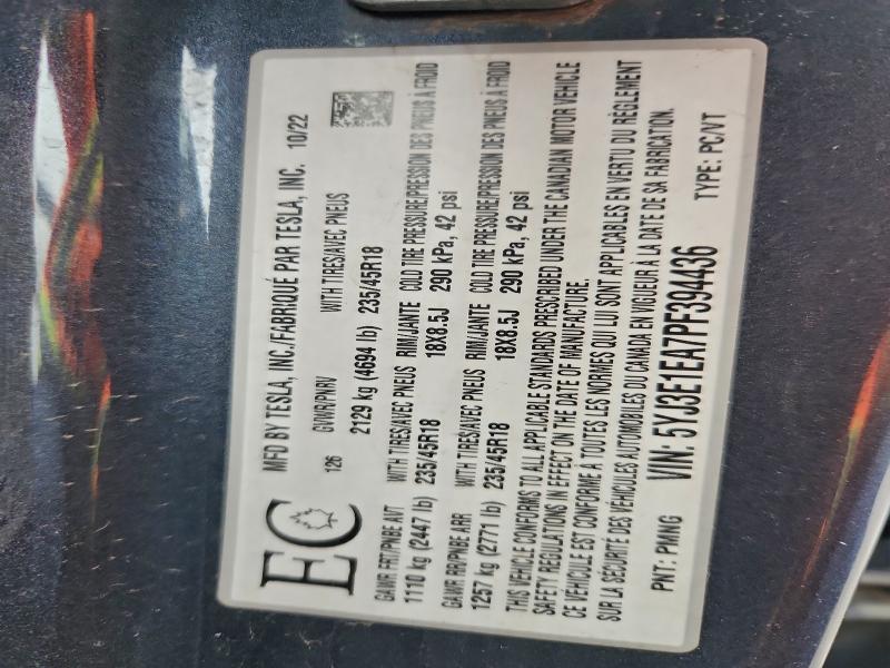Auction sale of the 2023 Tesla Model 3, vin: 5YJ3E1EA7PF394436, lot number: 93985855