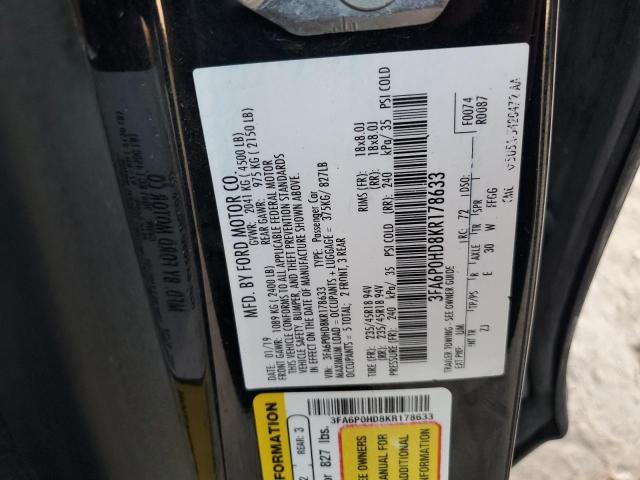 2019 Ford Fusion მანქანა იყიდება აუქციონზე, vin: 3FA6P0HD8KR178633, აუქციონის ნომერი: 92708115
