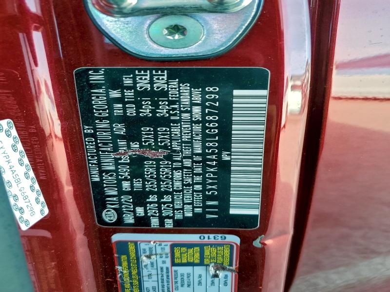 93997955 :رقم المزاد ، 5XYPK4A58LG687298 vin ، 2020 Kia Sorento مزاد بيع