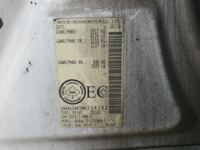 70898185 :رقم المزاد ، 1N4AL3AP7HN314192 vin ، 2017 Nissan Altima مزاد بيع