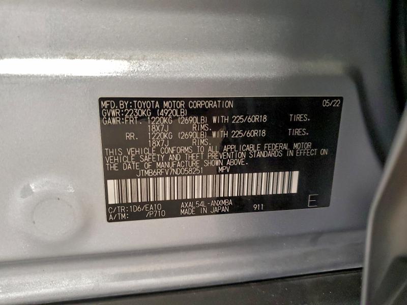 Продажа на аукционе авто 2022 Toyota Rav4, vin: JTMB6RFV7ND058251, номер лота: 93525095