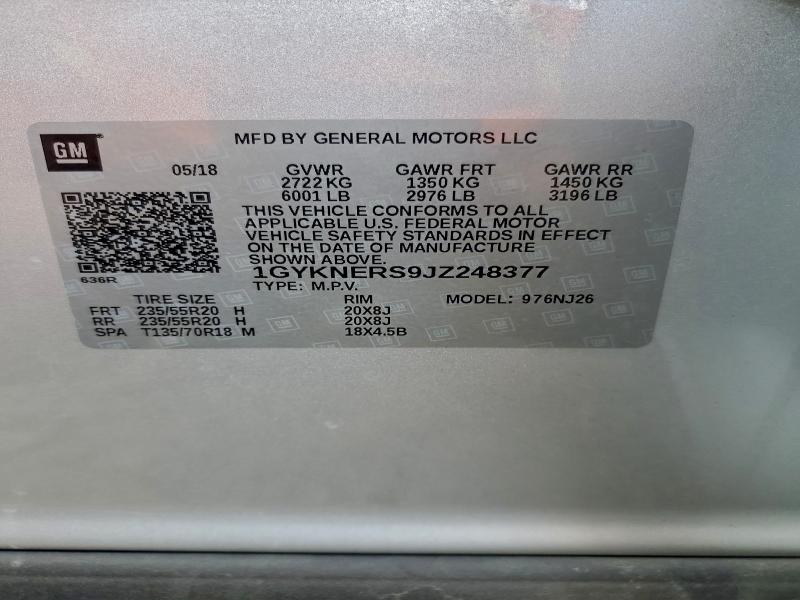 94344525 :رقم المزاد ، 1GYKNERS9JZ248377 vin ، 2018 Cadillac Xt5 مزاد بيع