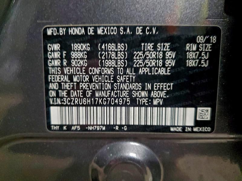 93733165 :رقم المزاد ، 3CZRU6H17KG704975 vin ، 2019 Honda Hr-v Sport مزاد بيع
