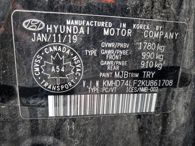 90576395 :رقم المزاد ، KMHD74LF2KU861708 vin ، 2019 Hyundai Elantra مزاد بيع