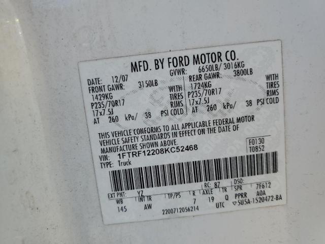 92657935 :رقم المزاد ، 1FTRF12208KC52468 vin ، 2008 Ford F150 مزاد بيع