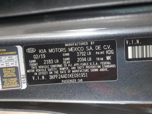2019 Kia Forte მანქანა იყიდება აუქციონზე, vin: 3KPF24AD1KE091951, აუქციონის ნომერი: 92288105