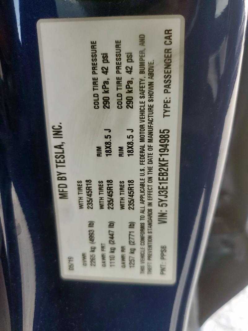 Продаж на аукціоні авто 2019 Tesla Model 3, vin: 5YJ3E1EB2KF194985, номер лоту: 93264675