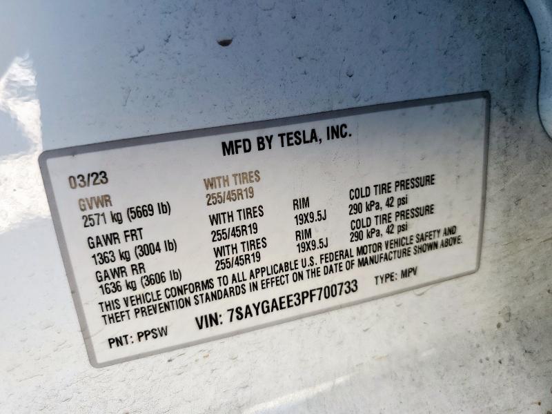 2023 Tesla Model Y მანქანა იყიდება აუქციონზე, vin: 7SAYGAEE3PF700733, აუქციონის ნომერი: 92318685