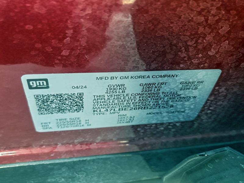 94387795 :رقم المزاد ، KL47LBE26RB221528 vin ، 2024 Buick Envista مزاد بيع