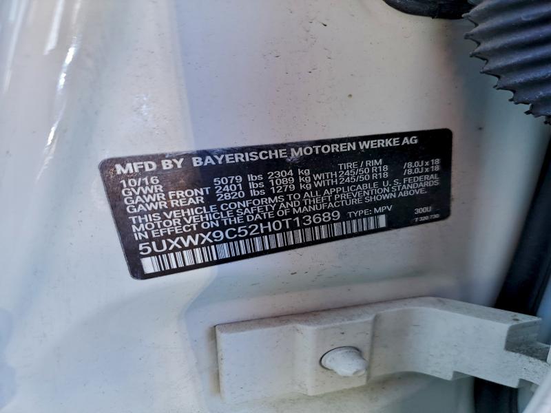 2017 Bmw X3 მანქანა იყიდება აუქციონზე, vin: 5UXWX9C52H0T13689, აუქციონის ნომერი: 93730515