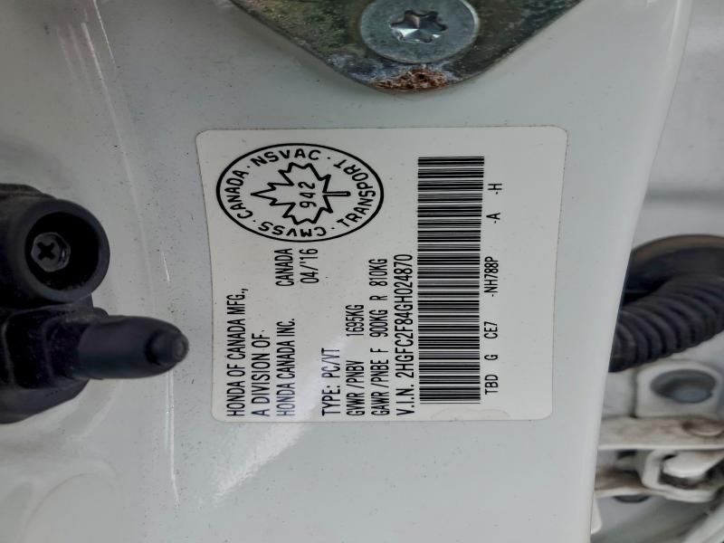 93082195 :رقم المزاد ، 2HGFC2F84GH024870 vin ، 2016 Honda Civic مزاد بيع