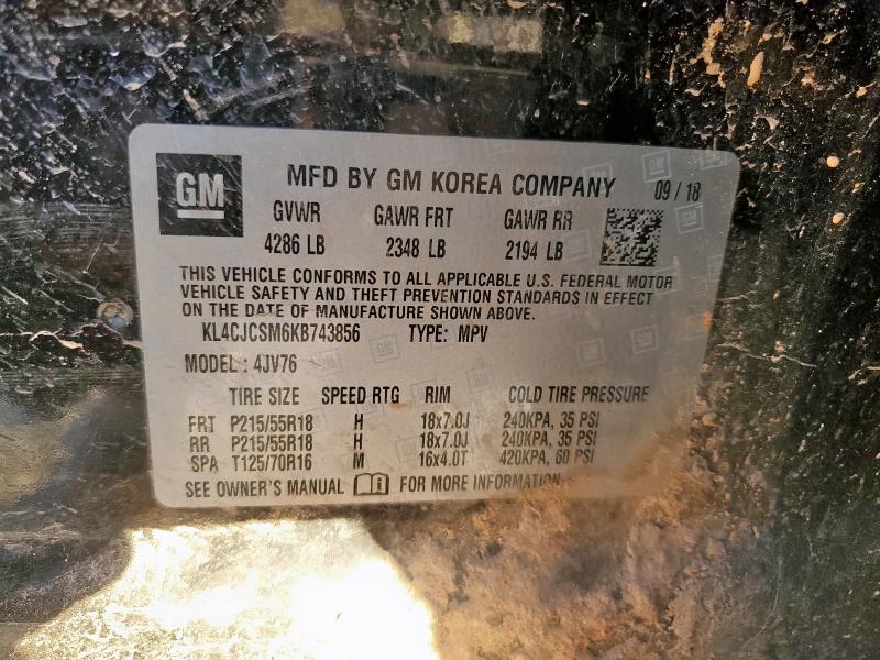 91359255 :رقم المزاد ، KL4CJCSM6KB743856 vin ، 2019 Buick Encore مزاد بيع