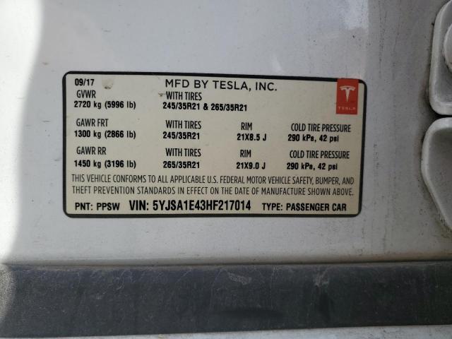 85428875 :رقم المزاد ، 5YJSA1E43HF217014 vin ، 2017 Tesla Model S مزاد بيع