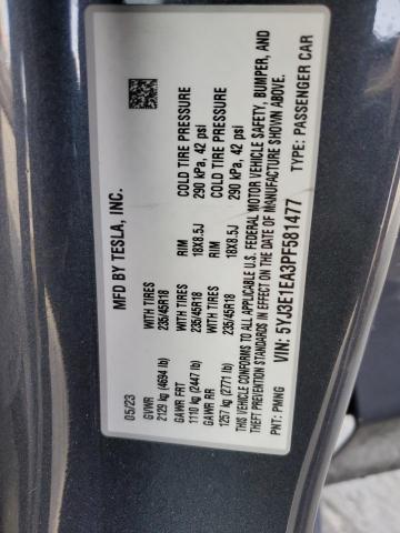 2023 Tesla Model 3 მანქანა იყიდება აუქციონზე, vin: 5YJ3E1EA3PF581477, აუქციონის ნომერი: 91312065