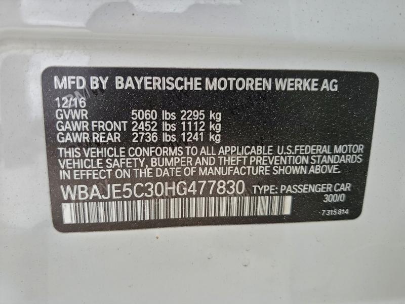 2017 Bmw 540 მანქანა იყიდება აუქციონზე, vin: WBAJE5C30HG477830, აუქციონის ნომერი: 92741745