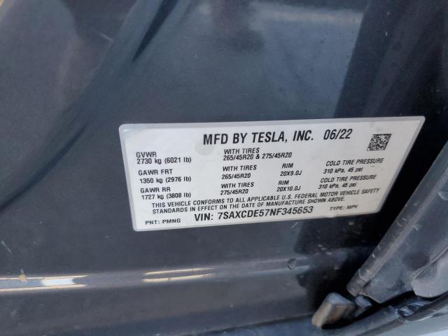 Aukcja sprzedaży 2022 Tesla Model X, vin: 7SAXCDE57NF345653, numer aukcji: 92273515