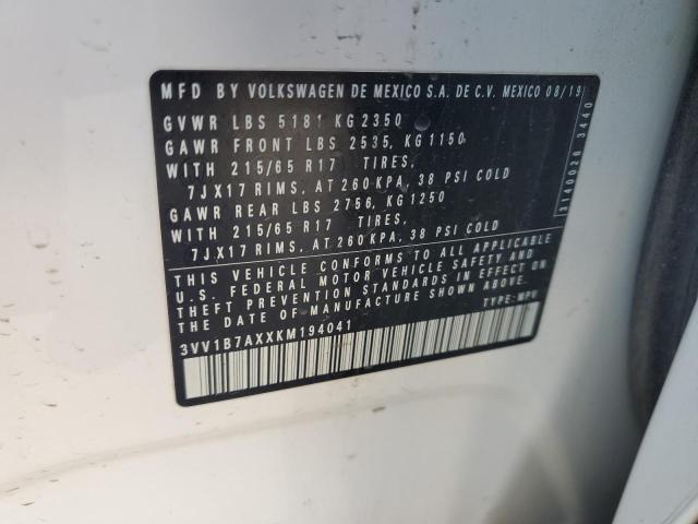 2019 Volkswagen Tiguan მანქანა იყიდება აუქციონზე, vin: 3VV1B7AXXKM194041, აუქციონის ნომერი: 92387005