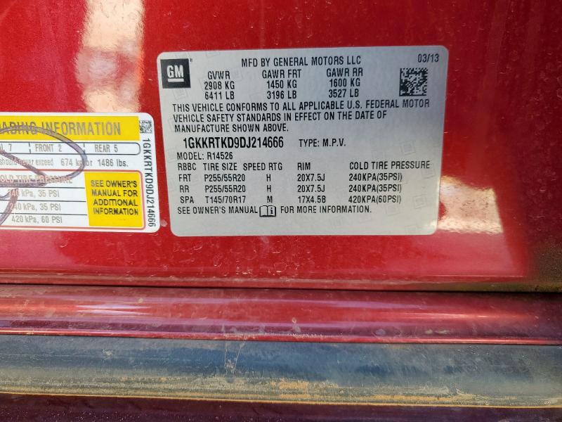 Auction sale of the 2013 Gmc Acadia, vin: 1GKKRTKD9DJ214666, lot number: 91495395