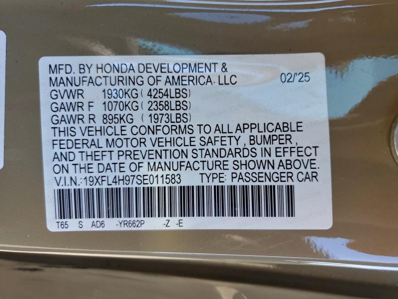 94567105 :رقم المزاد ، 19XFL4H97SE011583 vin ، 2025 Honda Civic مزاد بيع
