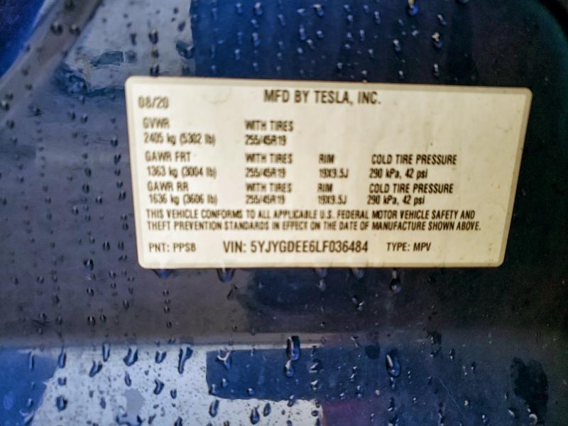 94064735 :رقم المزاد ، 5YJYGDEE6LF036484 vin ، 2020 Tesla Model Y مزاد بيع