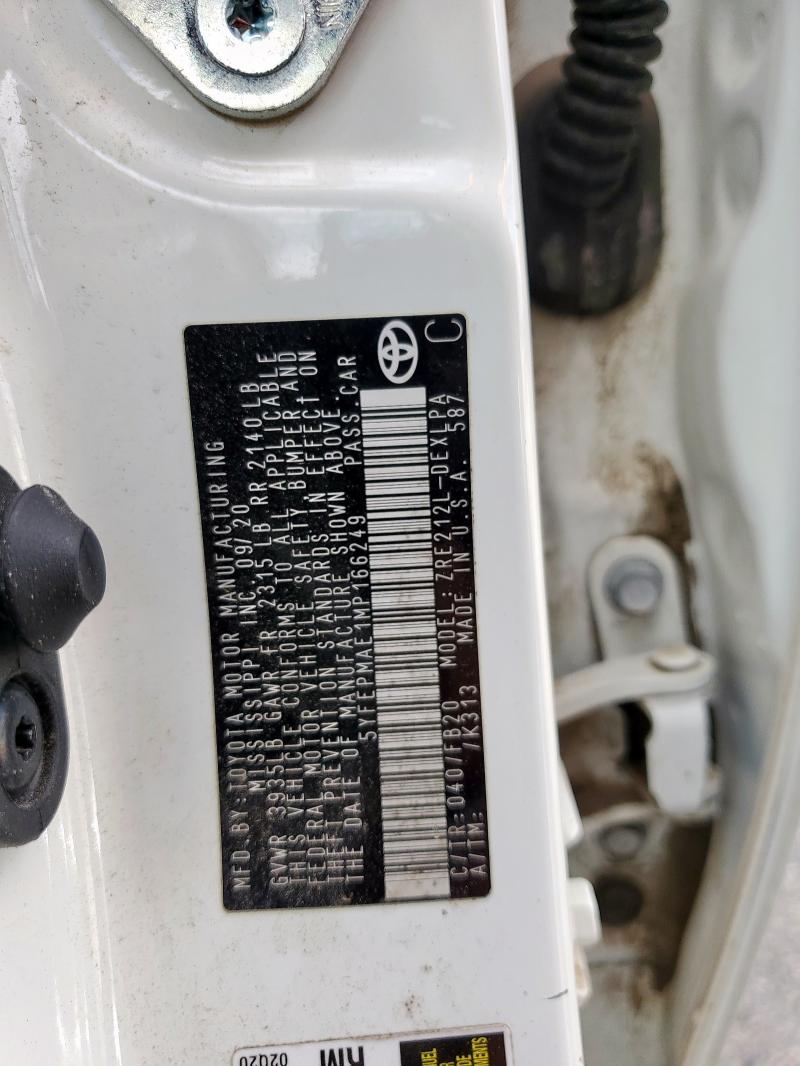 2021 Toyota Corolla მანქანა იყიდება აუქციონზე, vin: 5YFEPMAE1MP166249, აუქციონის ნომერი: 90199045