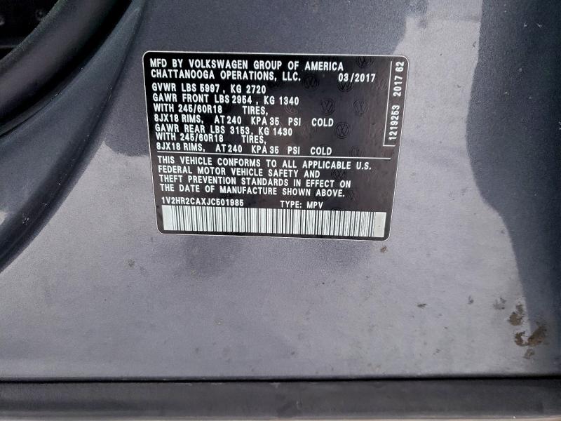 94909775 :رقم المزاد ، 1V2HR2CAXJC501985 vin ، 2018 Volkswagen Atlas مزاد بيع