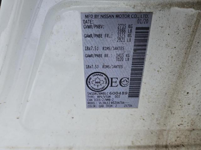 92344005 :رقم المزاد ، 5N1DR2BM8LC600489 vin ، 2020 Nissan Pathfinder مزاد بيع