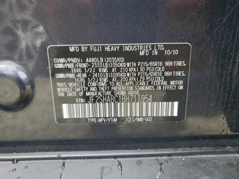 93989245 :رقم المزاد ، JF2SHABC1BH711954 vin ، 2011 Subaru Forester مزاد بيع