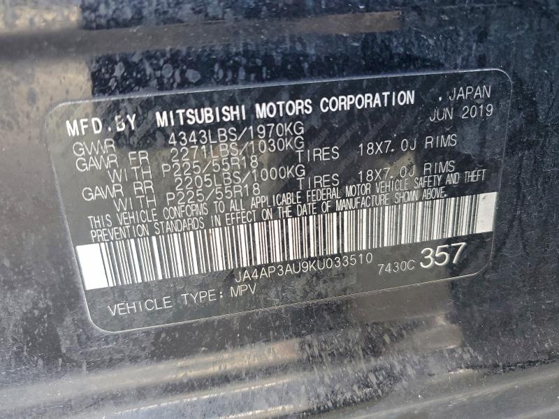 Продаж на аукціоні авто 2019 Mitsubishi Outlander Sport, vin: JA4AP3AU9KU033510, номер лоту: 94104175
