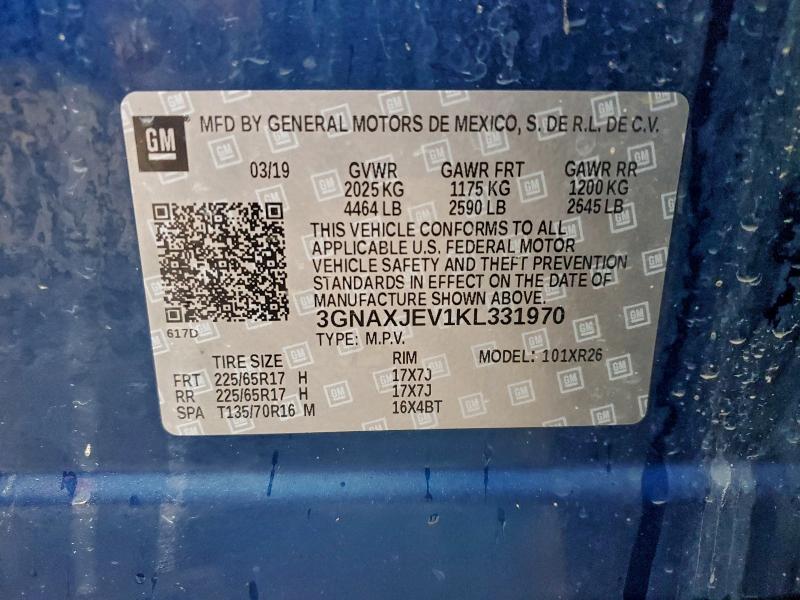 94229575 :رقم المزاد ، 3GNAXJEV1KL331970 vin ، 2019 Chevrolet Equinox مزاد بيع