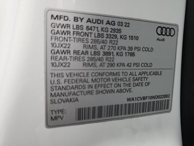 Aukcja sprzedaży 2022 Audi Q8, vin: WA1CVBF10ND022892, numer aukcji: 93329675