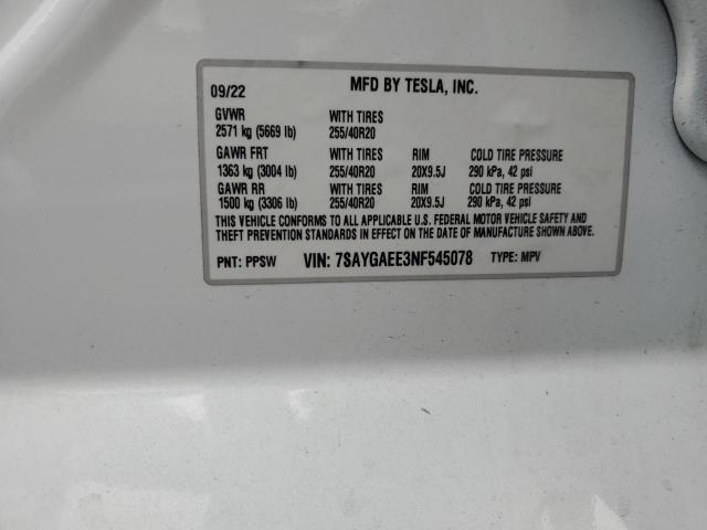 Продаж на аукціоні авто 2022 Tesla Model Y, vin: 7SAYGAEE3NF545078, номер лоту: 91816775