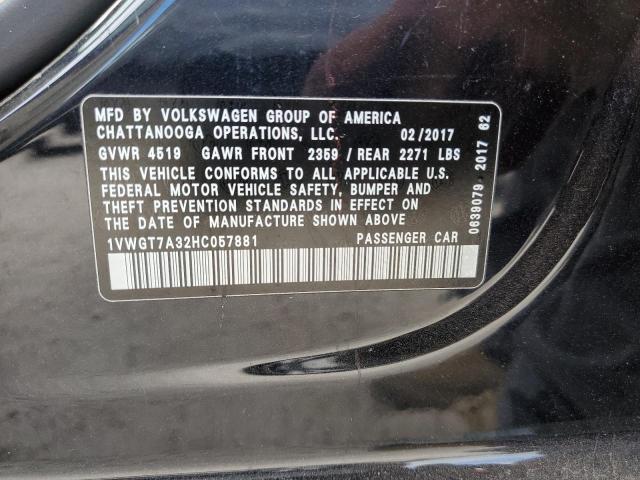 Продаж на аукціоні авто 2017 Volkswagen Passat, vin: 1VWGT7A32HC057881, номер лоту: 92848385