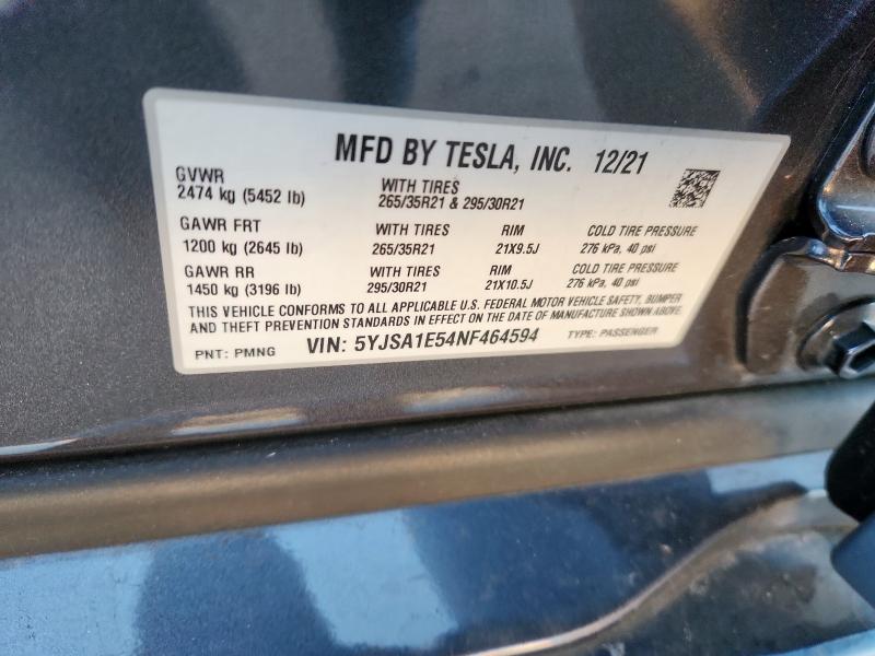 91442255 :رقم المزاد ، 5YJSA1E54NF464594 vin ، 2022 Tesla Model S مزاد بيع
