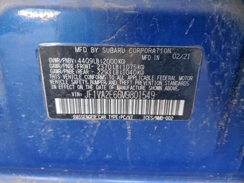 82698755 :رقم المزاد ، JF1VA2E66M9801549 vin ، 2021 Subaru Wrx مزاد بيع