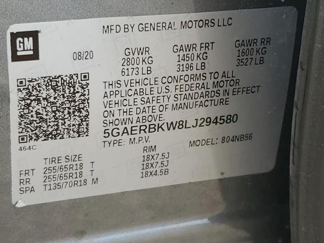 92429355 :رقم المزاد ، 5GAERBKW8LJ294580 vin ، 2020 Buick Enclave مزاد بيع
