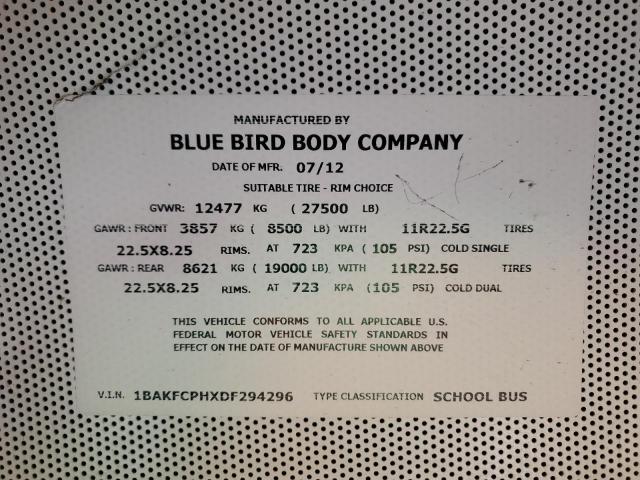 Продаж на аукціоні авто 2013 Blue Bird School Bus, vin: 1BAKFCPHXDF294296, номер лоту: 87096455